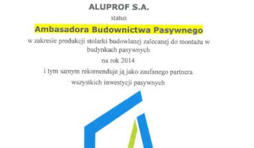Aluprof Ambasadorem Budownictwa Pasywnego