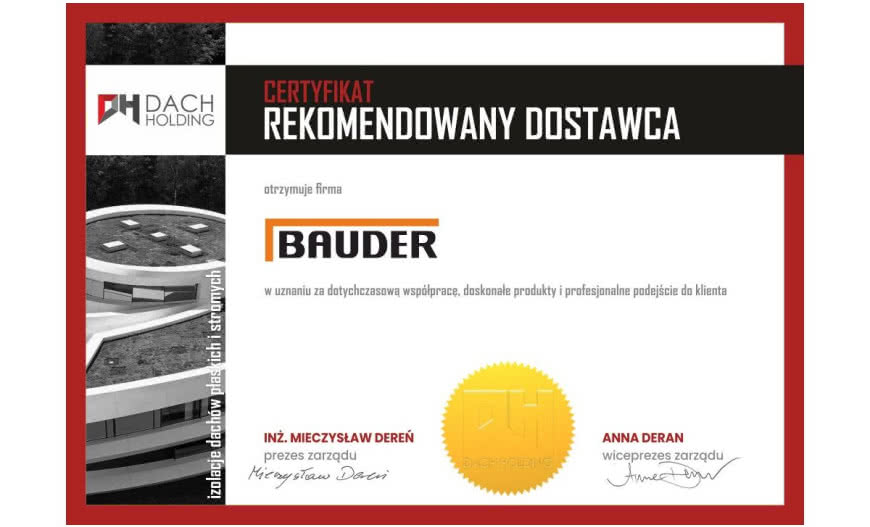 Bauder uzyskał rekomendację Dach Holding 2021/2022